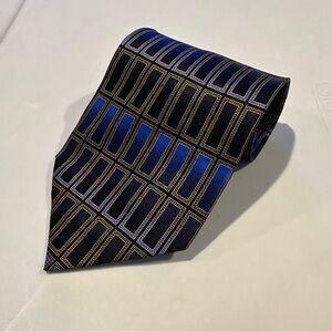 Pure Silk Bergamo Black Gold and Blue Patterned Tie